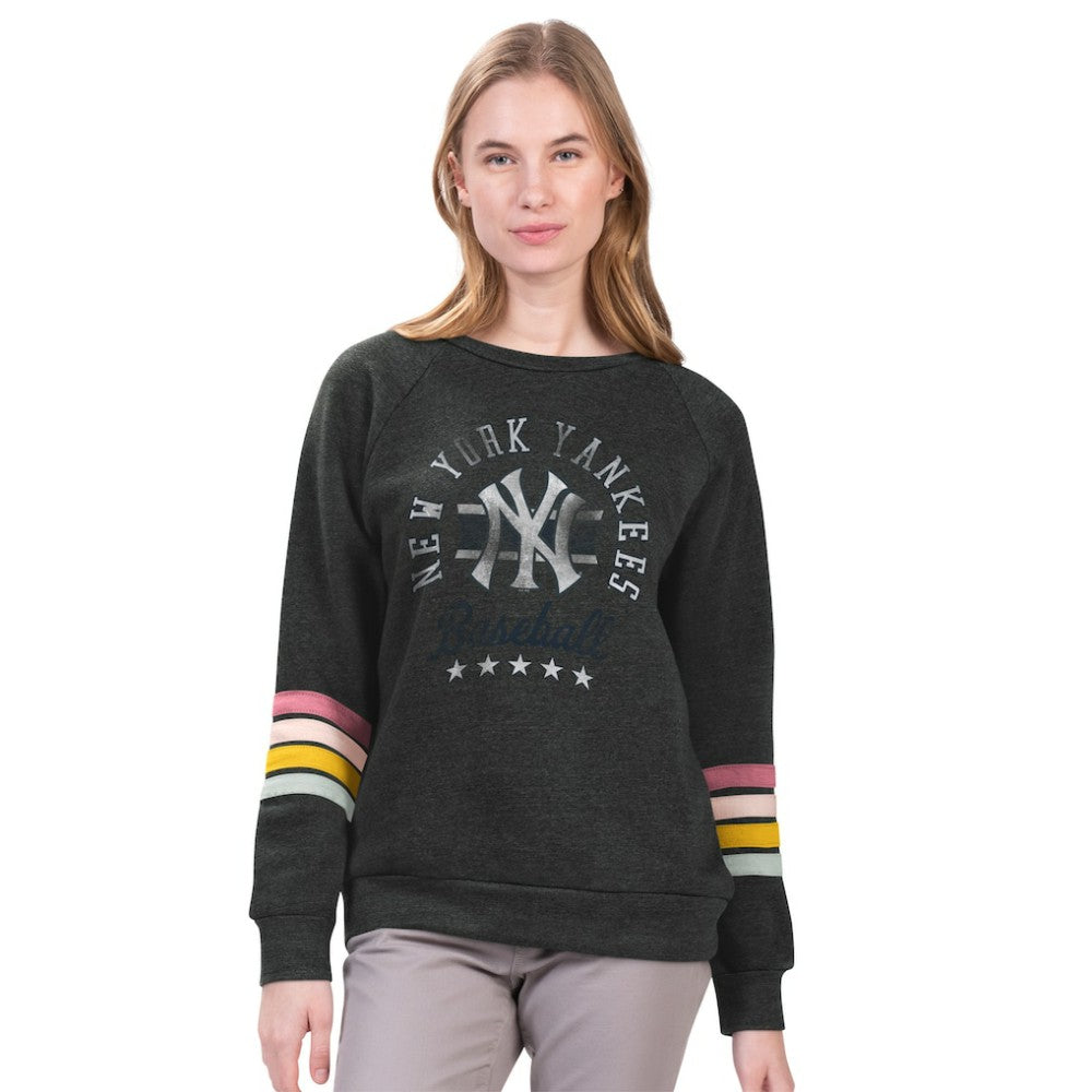 New York Yankees G-III 4Her by Carl Banks Women's Allana Stripe Pullover Sweatshirt - Charcoal - MLB Online