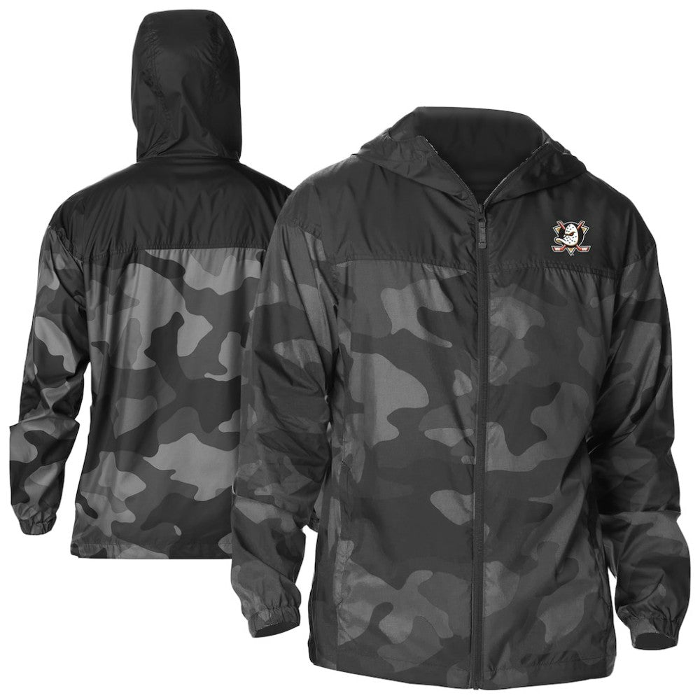 Anaheim Ducks Columbia Camo Flash Challenger Omni-Shade Full-Zip Hoodie Windbreaker - Black - NHL 202780756