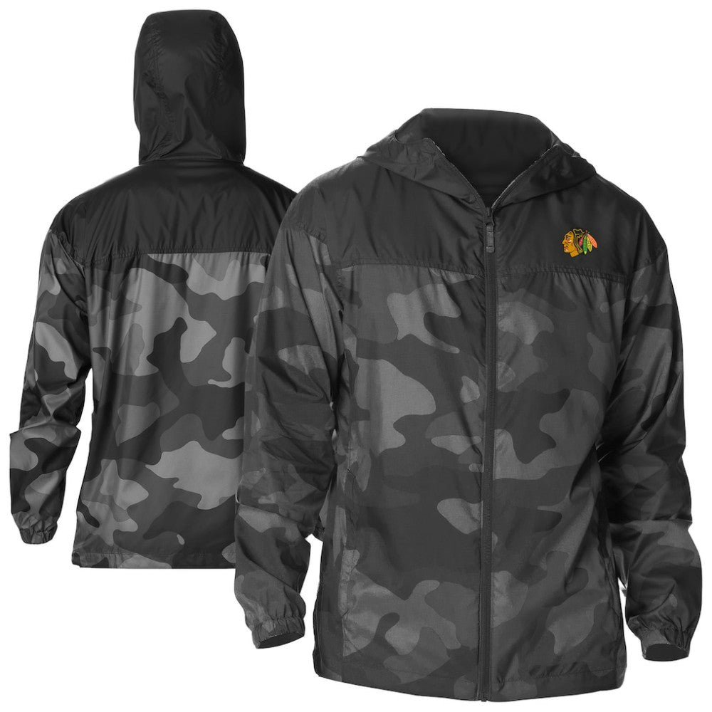 Chicago Blackhawks Columbia Camo Flash Challenger Omni-Shade Full-Zip Hoodie Windbreaker - Black - NHL 202780765