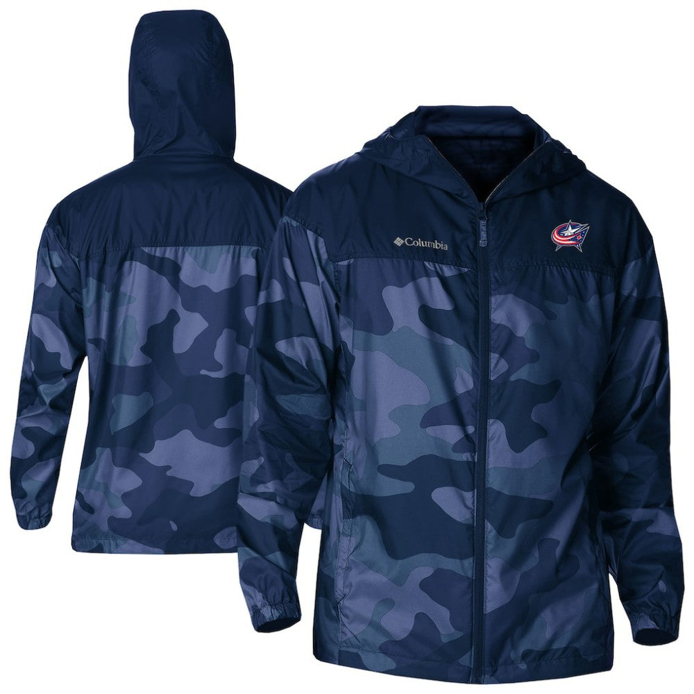 Columbus Blue Jackets Columbia Camo Flash Challenger Omni-Shade Full-Zip Hoodie Windbreaker - Navy - NHL 202780769