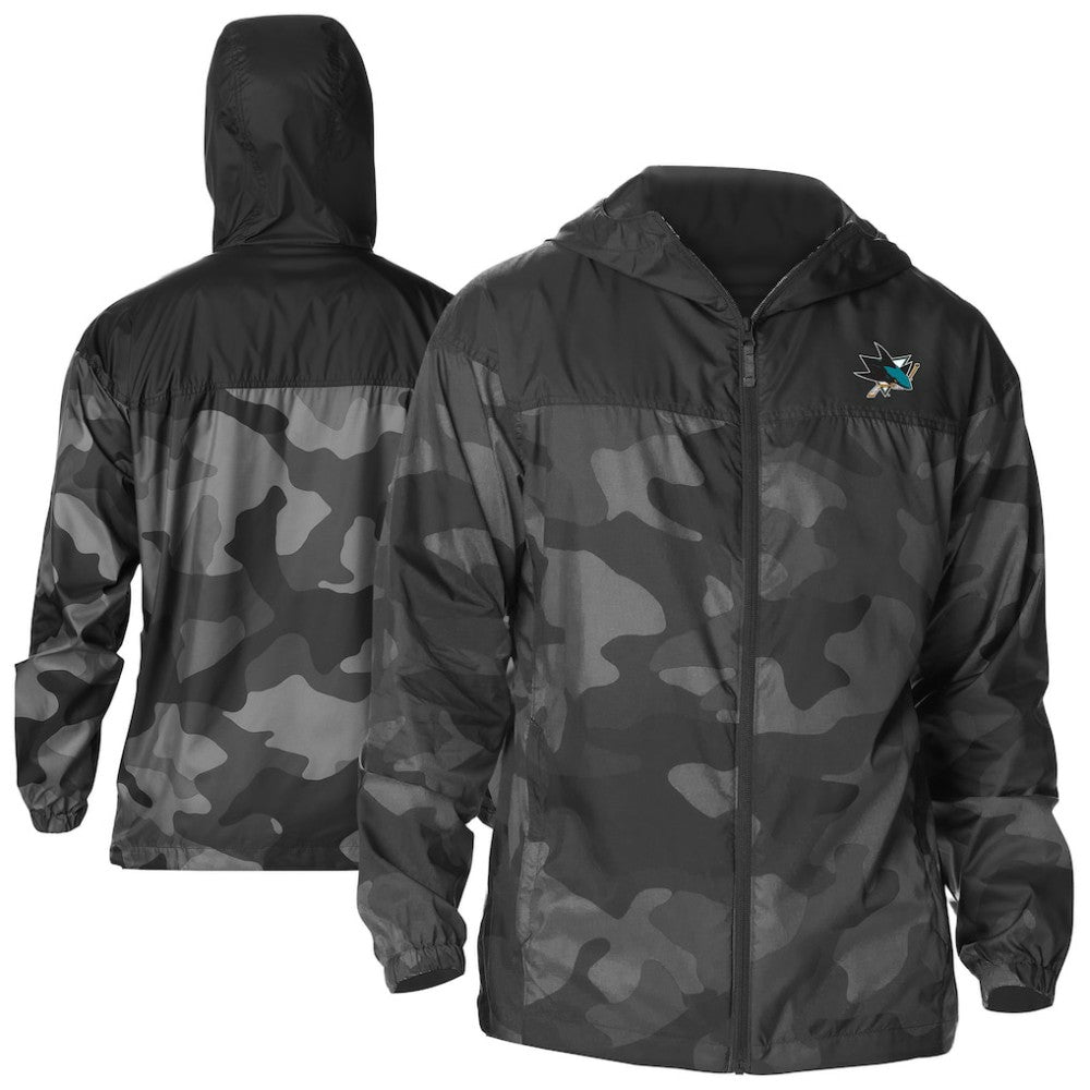 San Jose Sharks Columbia Camo Flash Challenger Omni-Shade Full-Zip Hoodie Windbreaker - Black - NHL 202780802