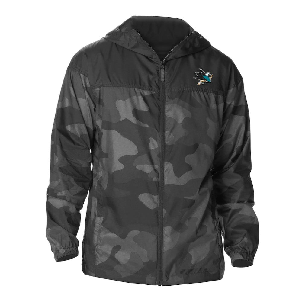San Jose Sharks Columbia Camo Flash Challenger Omni-Shade Full-Zip Hoodie Windbreaker - Black - NHL 202780802