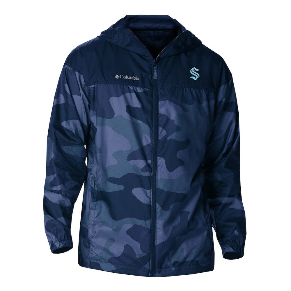 Seattle Kraken Columbia Camo Flash Challenger Omni-Shade Full-Zip Hoodie Windbreaker - Navy - NHL 202780804