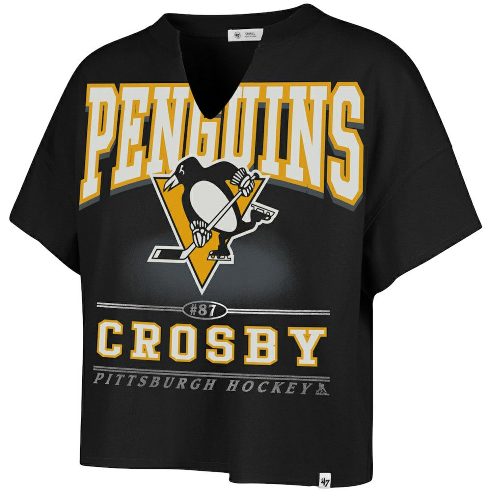 Sidney Crosby Pittsburgh Penguins '47 Women's Elation Name & Number Oversized Notch Neck T-Shirt - Black - NHL 202784300