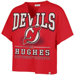 Jack Hughes New Jersey Devils '47 Women's Elation Name & Number Oversized Notch Neck T-Shirt - Red - NHL 202784301