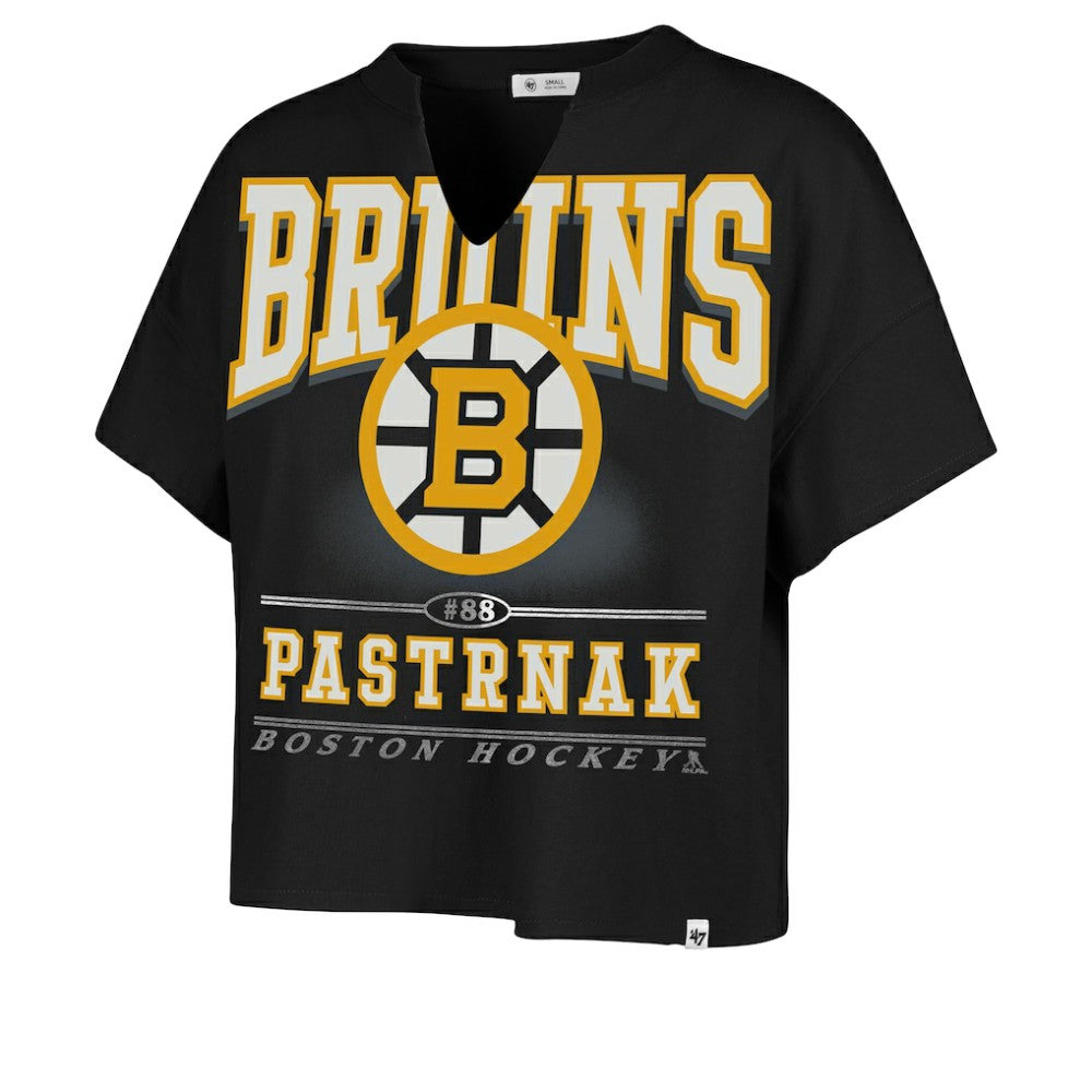 David Pastrnak Boston Bruins '47 Women's Elation Name & Number Oversized Notch Neck T-Shirt - Black - NHL 202784302