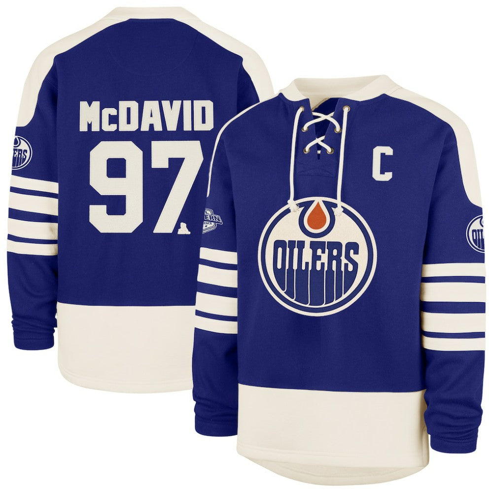 Connor McDavid Edmonton Oilers '47 Player Name & Number Sweep Check Eternal Lacer Sweatshirt - Royal - NHL 202784307