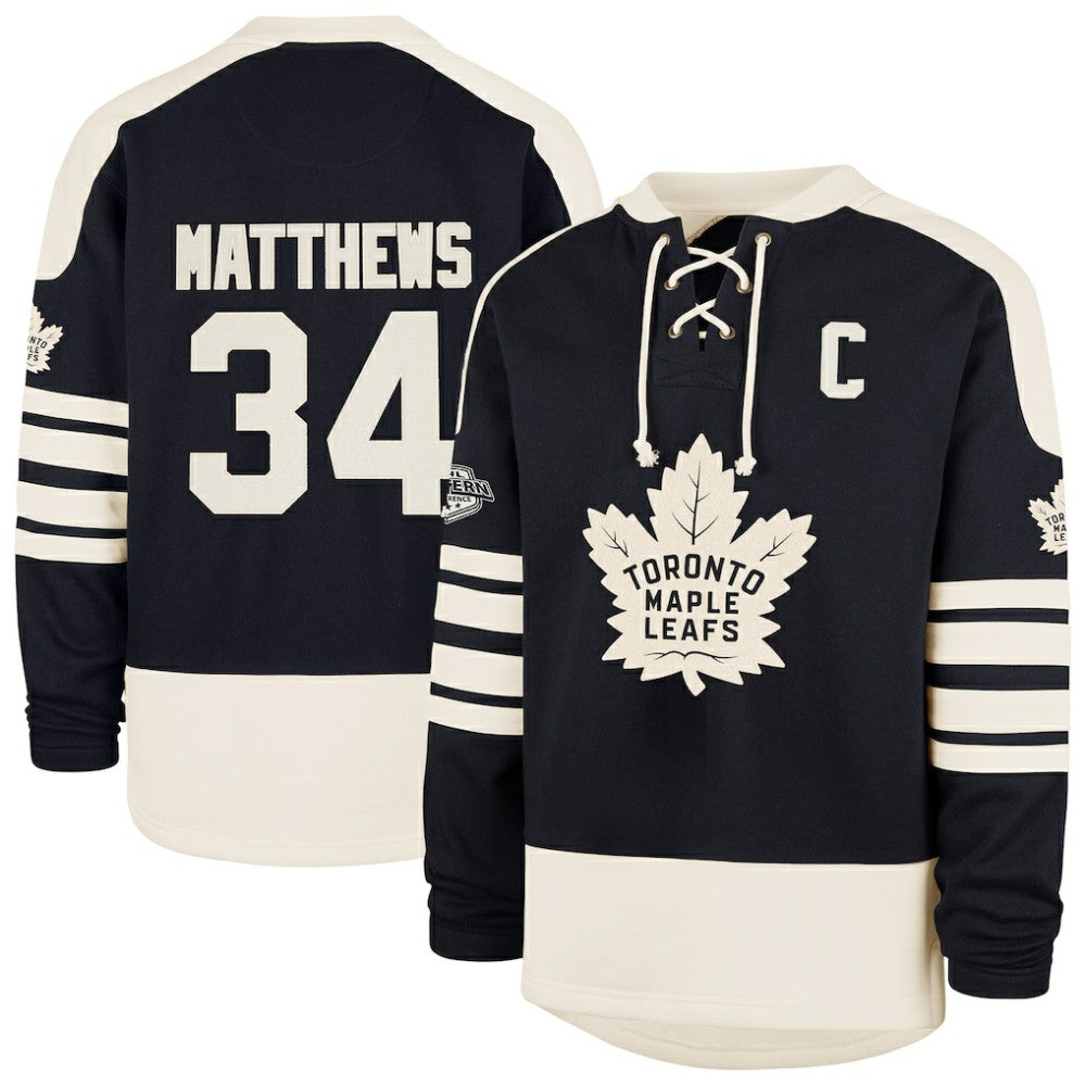 Auston Matthews Toronto Maple Leafs '47 Player Name & Number Sweep Check Eternal Lacer Sweatshirt - Navy - NHL 202784308