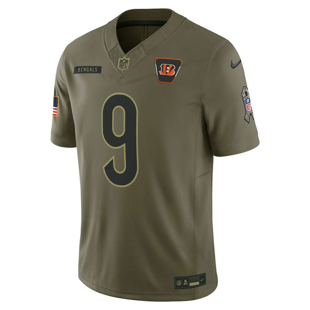 Nike Joe Burrow Cincinnati Bengals 2025 Salute to Service Limited Jersey Olive