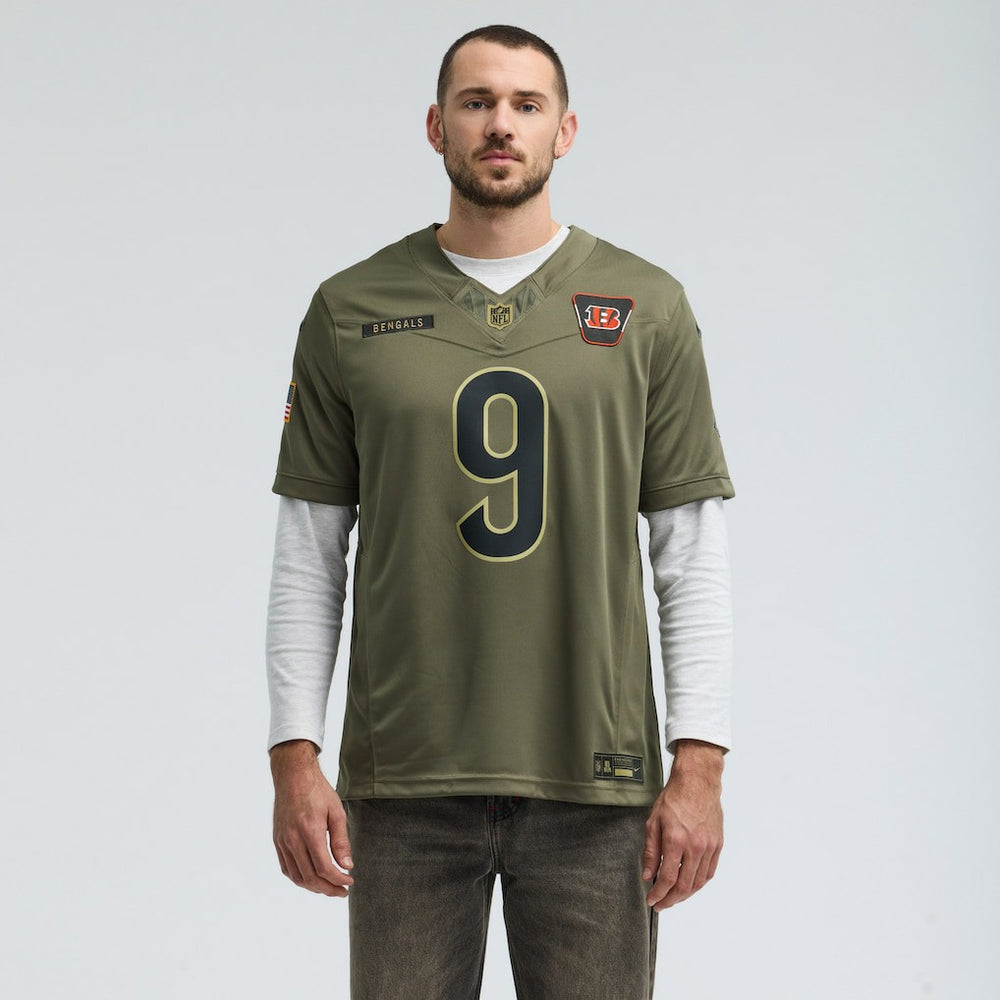 Nike Joe Burrow Cincinnati Bengals 2025 Salute to Service Limited Jersey Olive