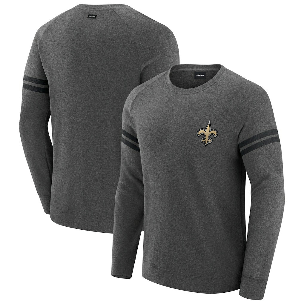 New Orleans Saints J. Palmer Players Lounge Raglan Tri-Blend Sweatshirt Dark Heather Gray