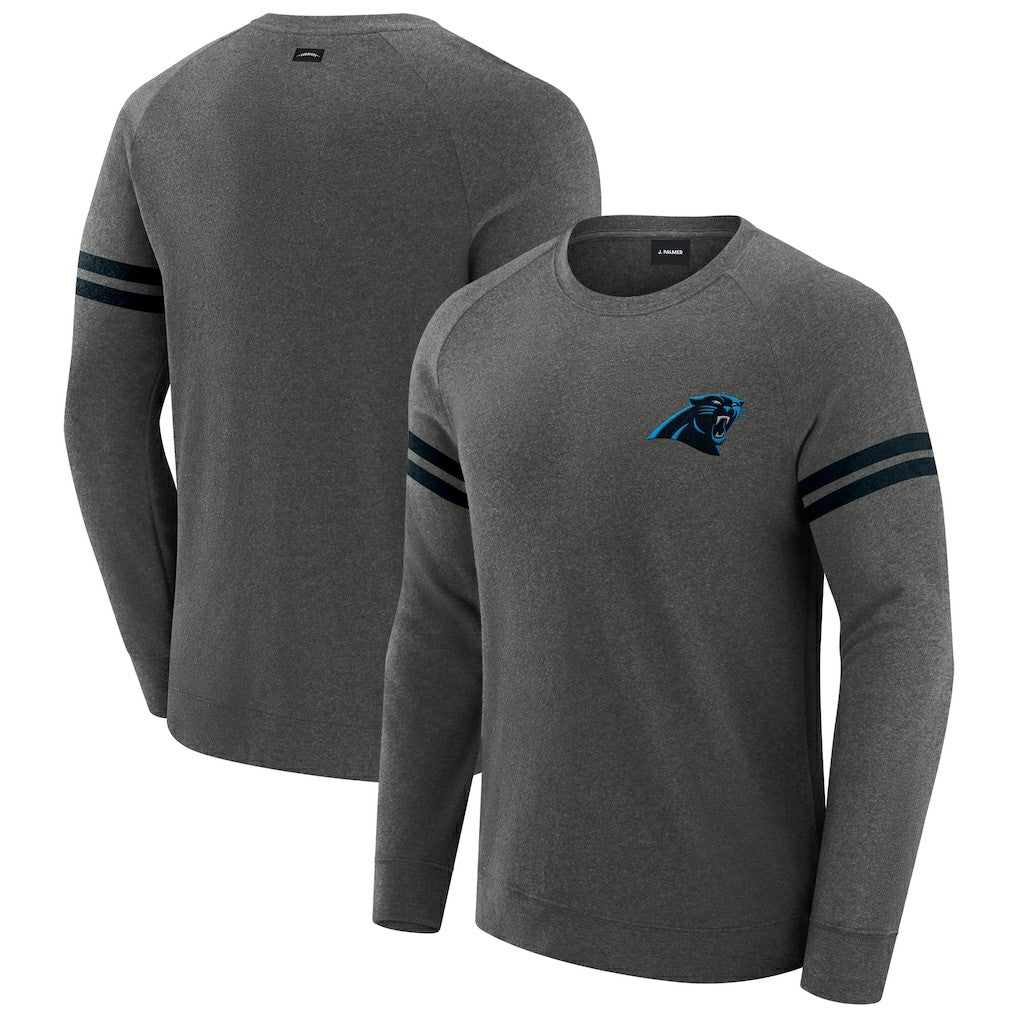Carolina Panthers J. Palmer Players Lounge Raglan Tri-Blend Sweatshirt Dark Heather Gray