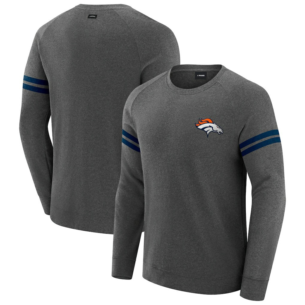 Denver Broncos J. Palmer Players Lounge Raglan Tri-Blend Sweatshirt Dark Heather Gray