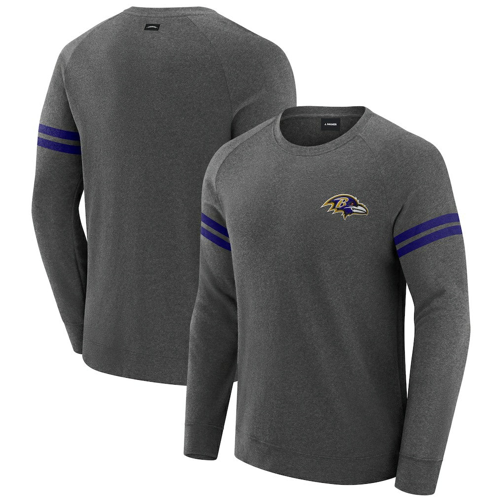 Baltimore Ravens J. Palmer Players Lounge Raglan Tri-Blend Sweatshirt Dark Heather Gray
