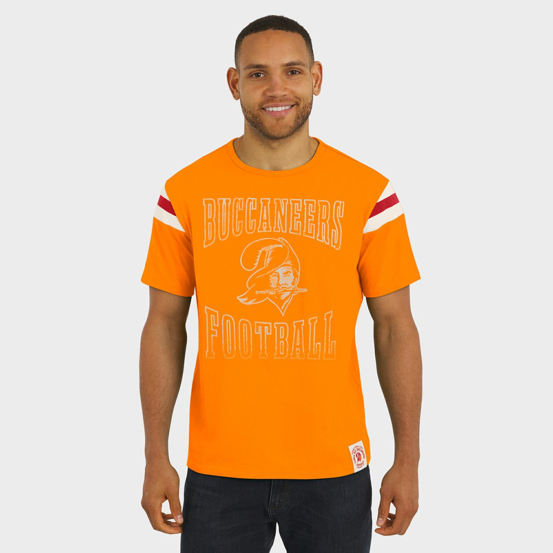 Fanatics Tampa Bay Buccaneers Darius Rucker Collection Distressed Throwback Shoulder Stripe T-Shirt Orange
