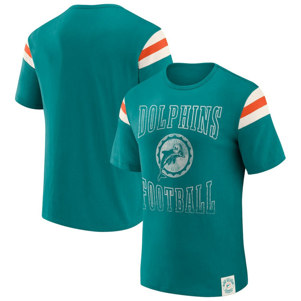 Fanatics Miami Dolphins Darius Rucker Collection Distressed Throwback Shoulder Stripe T-Shirt Aqua