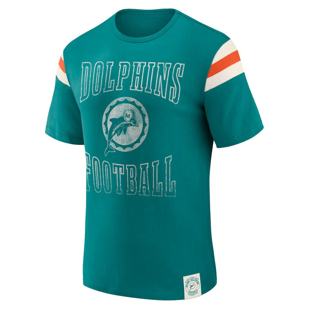 Fanatics Miami Dolphins Darius Rucker Collection Distressed Throwback Shoulder Stripe T-Shirt Aqua