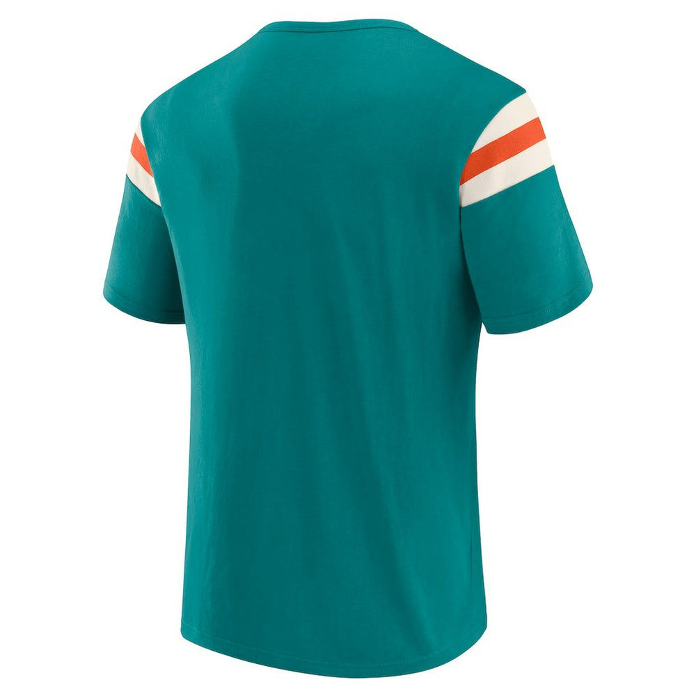 Fanatics Miami Dolphins Darius Rucker Collection Distressed Throwback Shoulder Stripe T-Shirt Aqua
