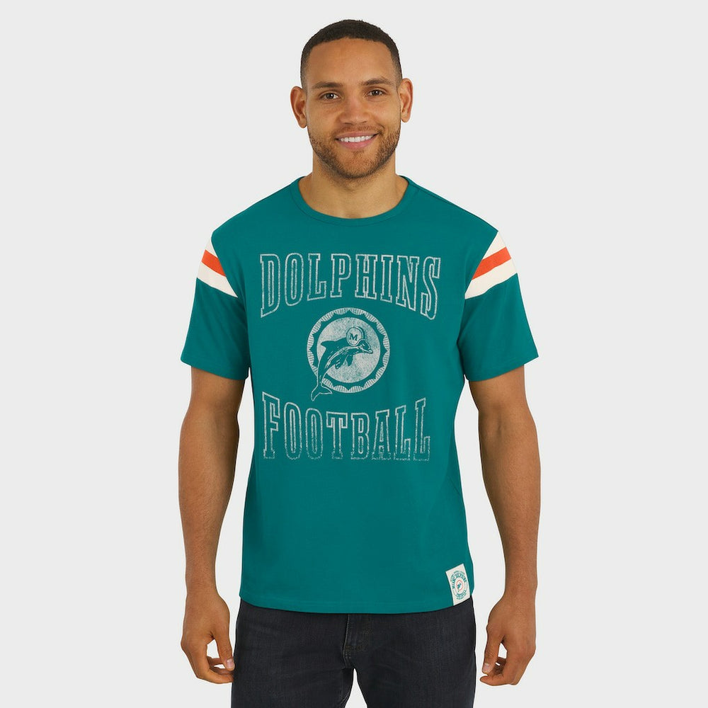 Fanatics Miami Dolphins Darius Rucker Collection Distressed Throwback Shoulder Stripe T-Shirt Aqua
