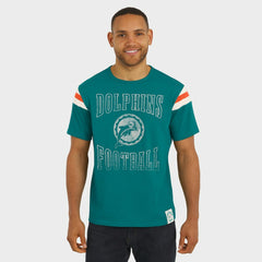 Fanatics Miami Dolphins Darius Rucker Collection Distressed Throwback Shoulder Stripe T-Shirt Aqua
