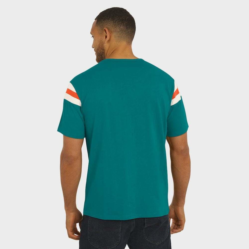 Fanatics Miami Dolphins Darius Rucker Collection Distressed Throwback Shoulder Stripe T-Shirt Aqua