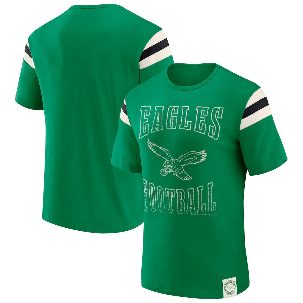 Fanatics Philadelphia Eagles Darius Rucker Collection Distressed Throwback Shoulder Stripe T-Shirt Kelly Green
