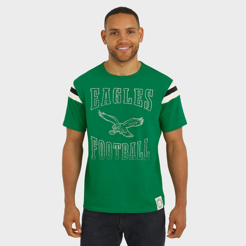 Fanatics Philadelphia Eagles Darius Rucker Collection Distressed Throwback Shoulder Stripe T-Shirt Kelly Green