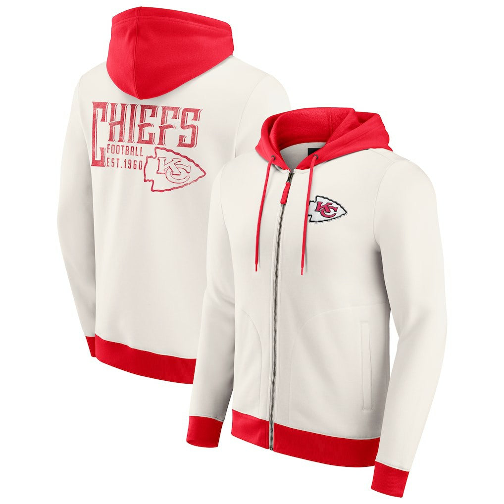 Fanatics Kansas City Chiefs Darius Rucker Collection Distressed Graphics Full-Zip Hoodie Cream