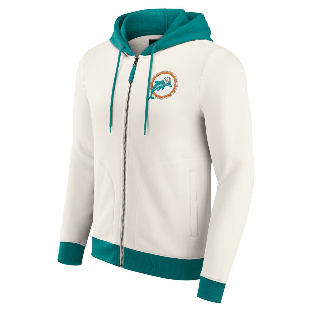 Fanatics Miami Dolphins Darius Rucker Collection Distressed Graphics Full-Zip Hoodie Cream