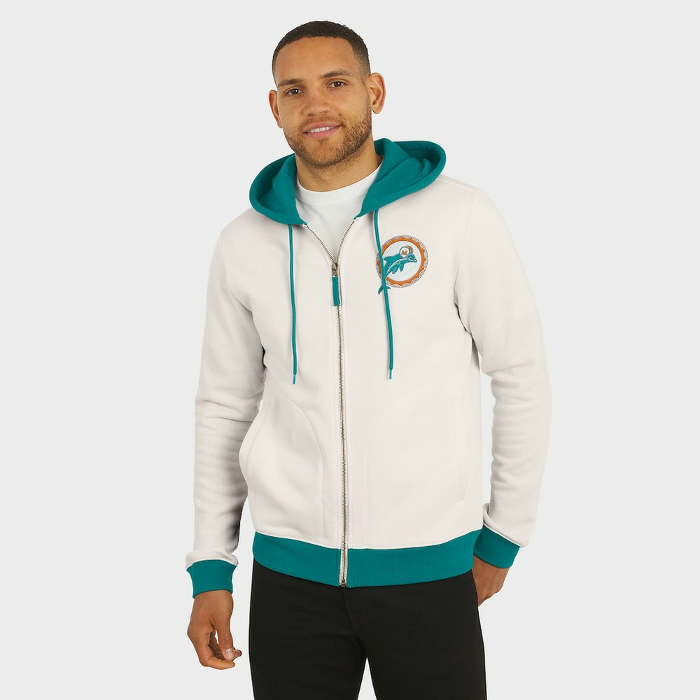 Fanatics Miami Dolphins Darius Rucker Collection Distressed Graphics Full-Zip Hoodie Cream