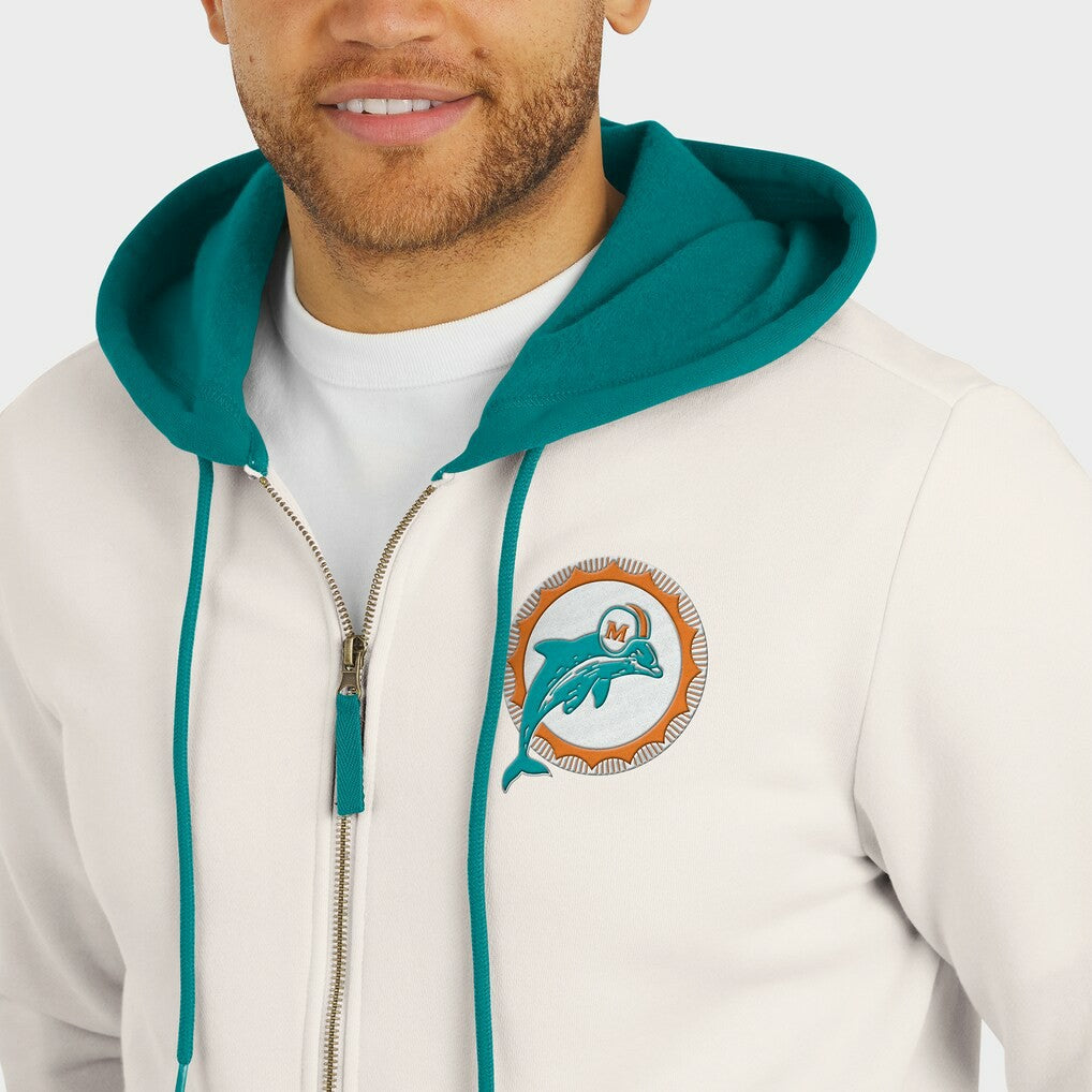 Fanatics Miami Dolphins Darius Rucker Collection Distressed Graphics Full-Zip Hoodie Cream