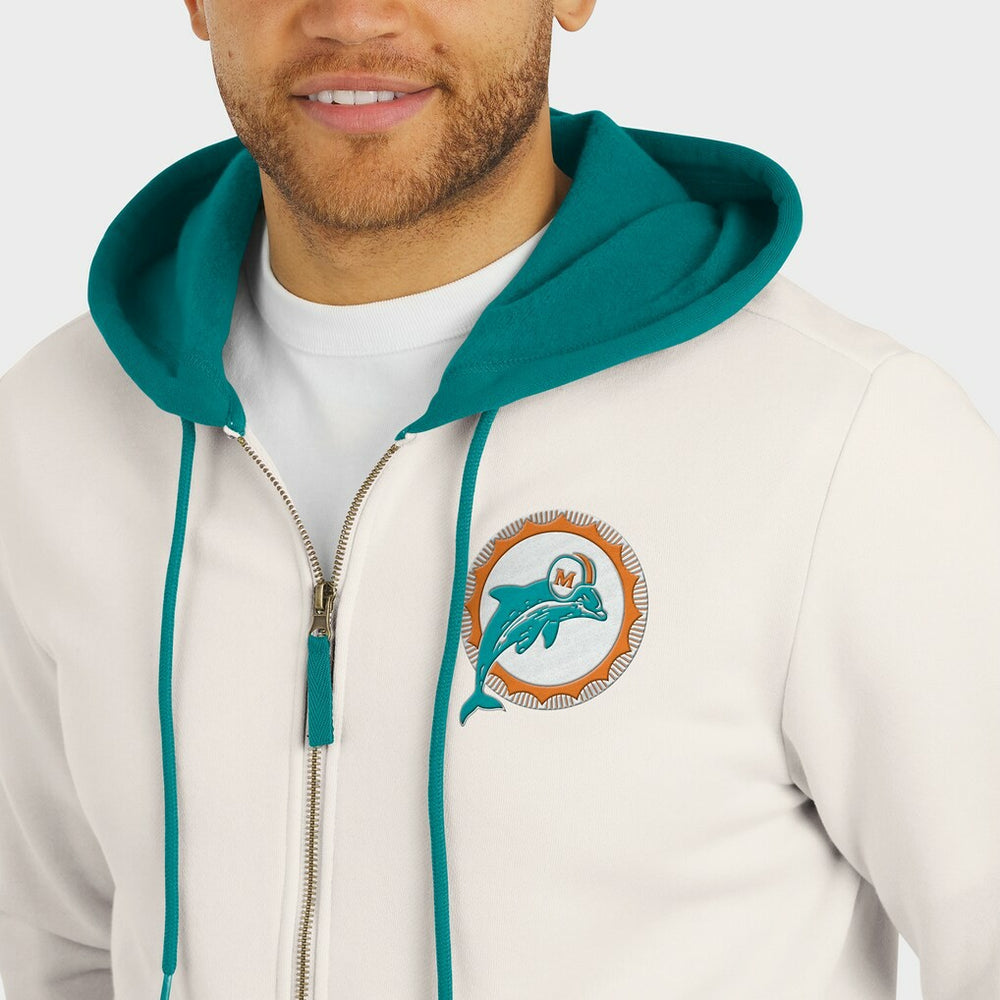 Fanatics Miami Dolphins Darius Rucker Collection Distressed Graphics Full-Zip Hoodie Cream