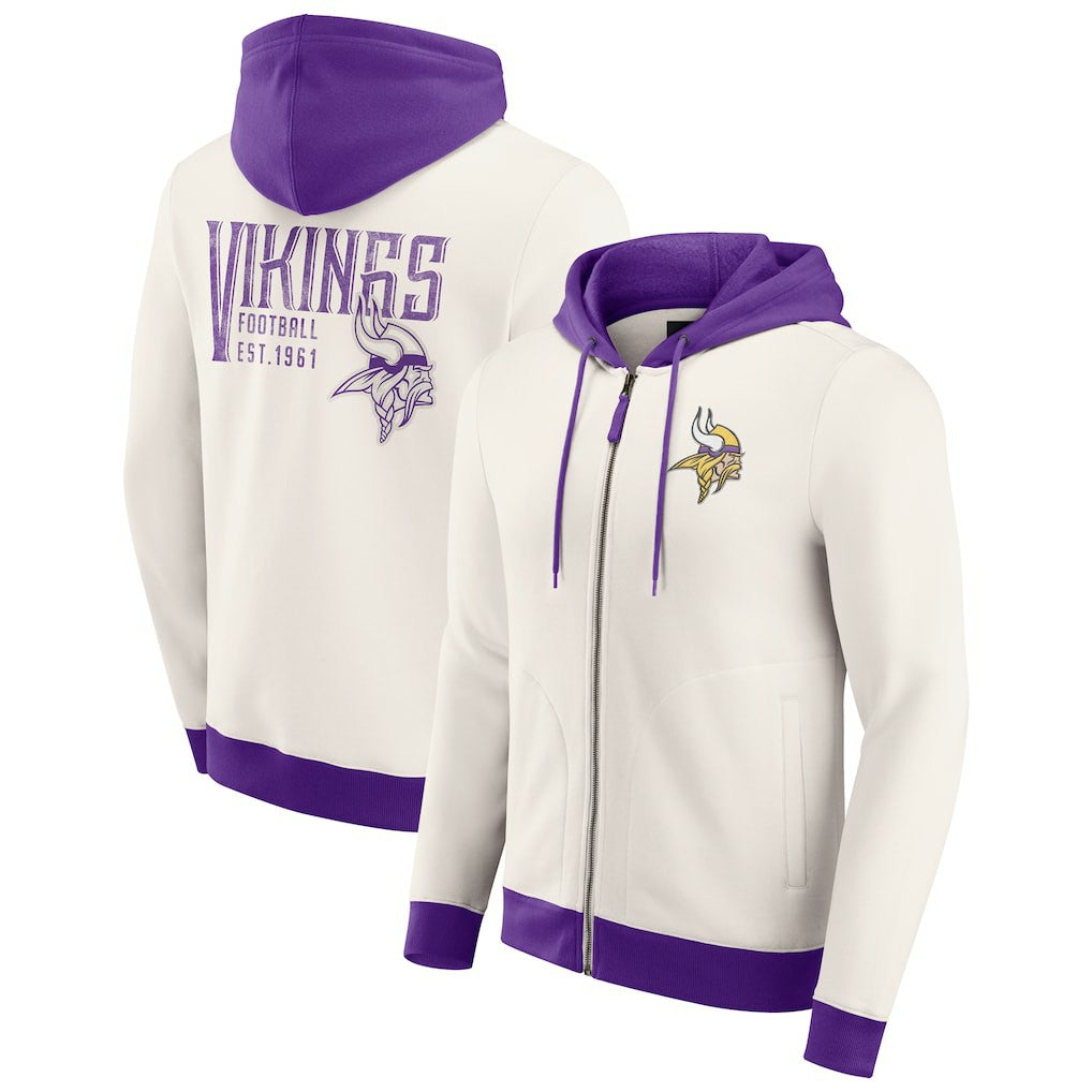 Fanatics Minnesota Vikings Darius Rucker Collection Distressed Graphics Full-Zip Hoodie Cream