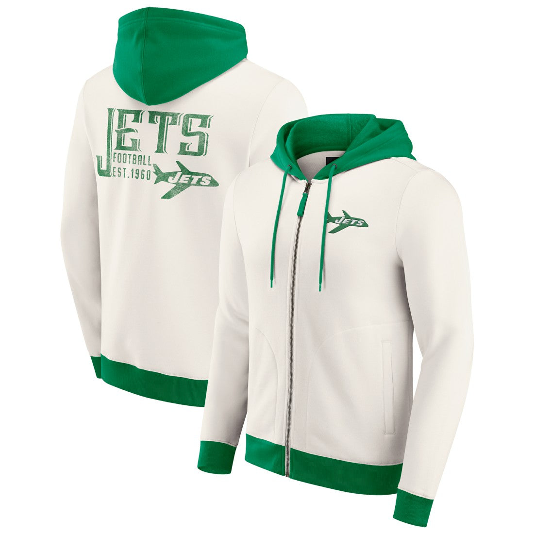 Fanatics New York Jets Darius Rucker Collection Distressed Graphics Full-Zip Hoodie Cream