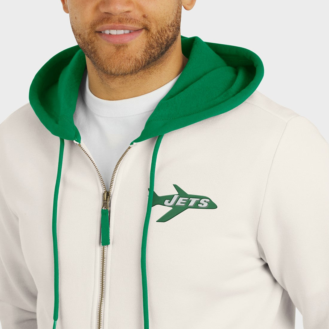 Fanatics New York Jets Darius Rucker Collection Distressed Graphics Full-Zip Hoodie Cream