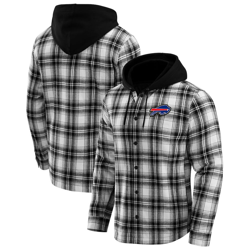 Fanatics Buffalo Bills NFL x Darius Rucker Collection Plaid Flannel Quilted Full-Snap Hooded Shacket Black
