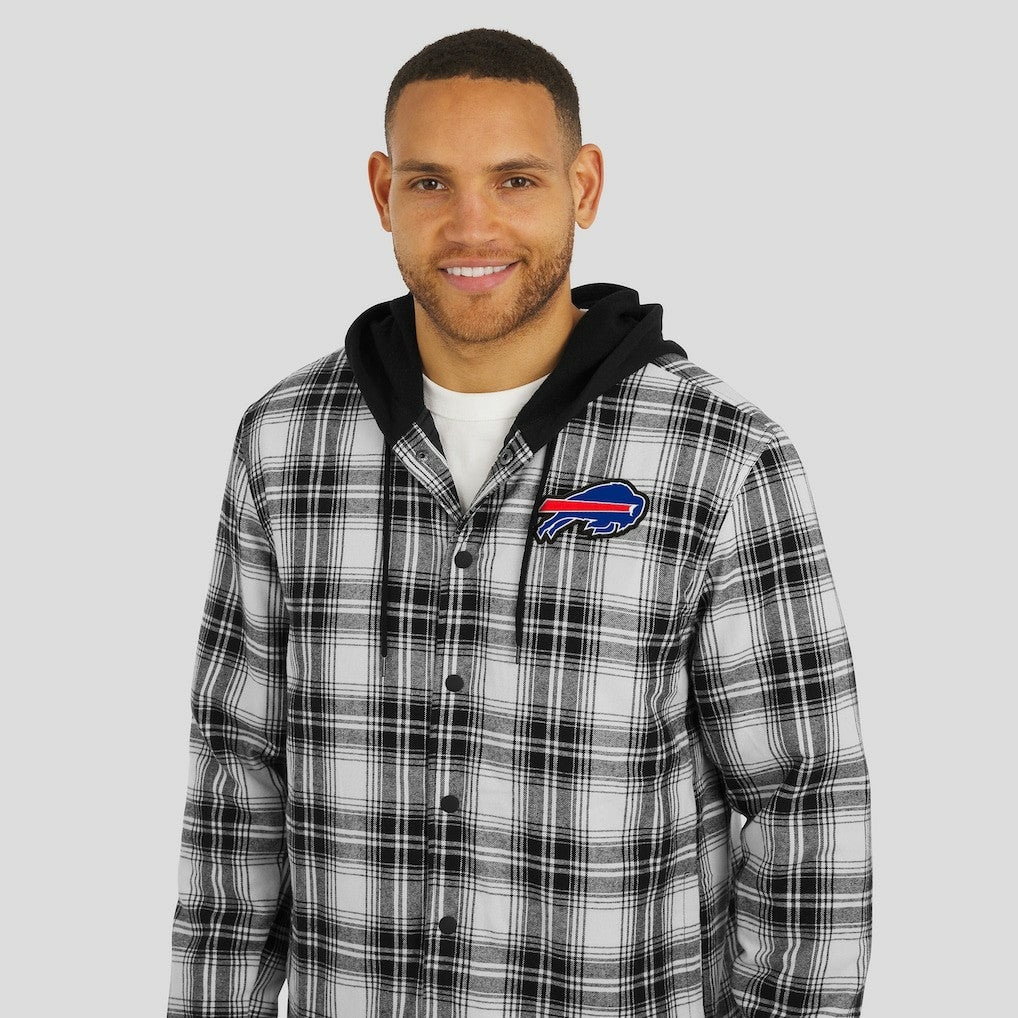 Fanatics Buffalo Bills NFL x Darius Rucker Collection Plaid Flannel Quilted Full-Snap Hooded Shacket Black