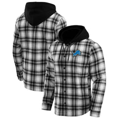 Fanatics Detroit Lions NFL x Darius Rucker Collection Plaid Flannel Quilted Full-Snap Hooded Shacket Black