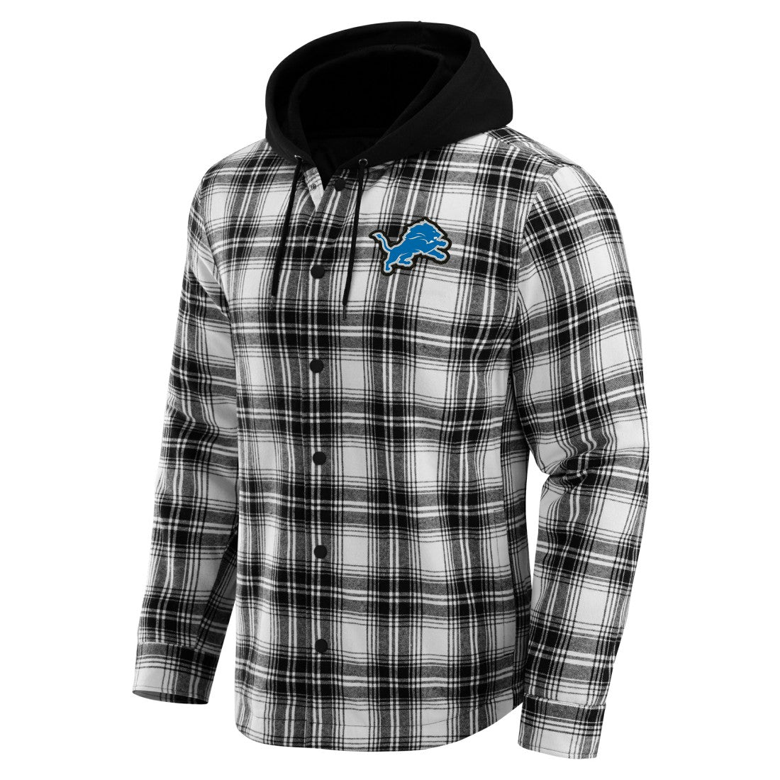 Fanatics Detroit Lions NFL x Darius Rucker Collection Plaid Flannel Quilted Full-Snap Hooded Shacket Black