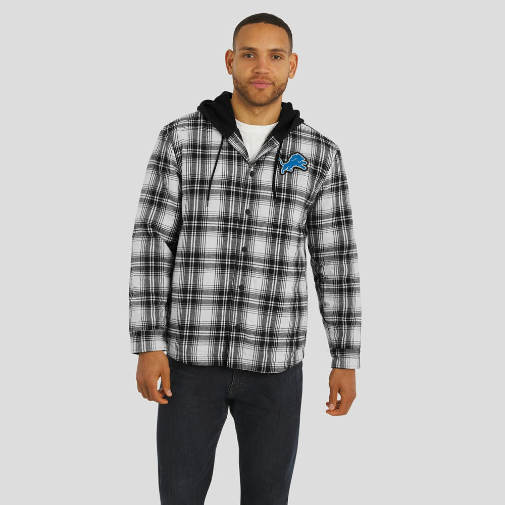 Fanatics Detroit Lions NFL x Darius Rucker Collection Plaid Flannel Quilted Full-Snap Hooded Shacket Black