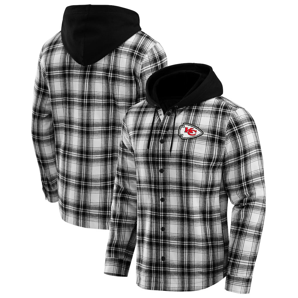 Fanatics Kansas City Chiefs NFL x Darius Rucker Collection Plaid Flannel Quilted Full-Snap Hooded Shacket Black