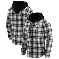 Fanatics Kansas City Chiefs NFL x Darius Rucker Collection Plaid Flannel Quilted Full-Snap Hooded Shacket Black