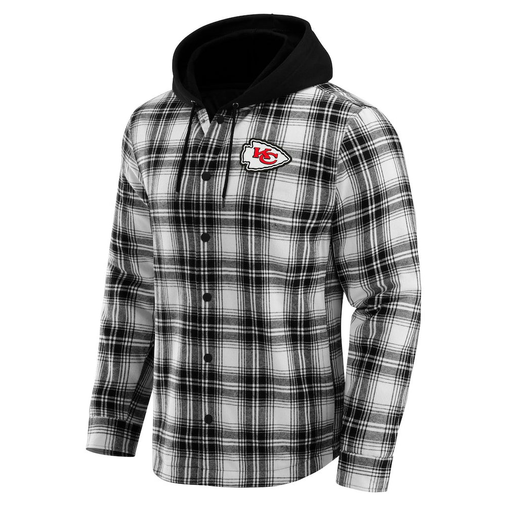 Fanatics Kansas City Chiefs NFL x Darius Rucker Collection Plaid Flannel Quilted Full-Snap Hooded Shacket Black