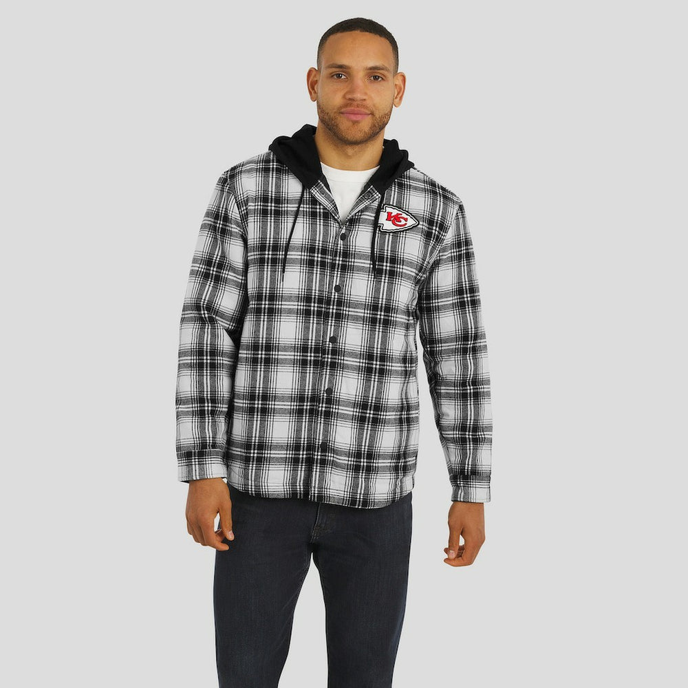 Fanatics Kansas City Chiefs NFL x Darius Rucker Collection Plaid Flannel Quilted Full-Snap Hooded Shacket Black