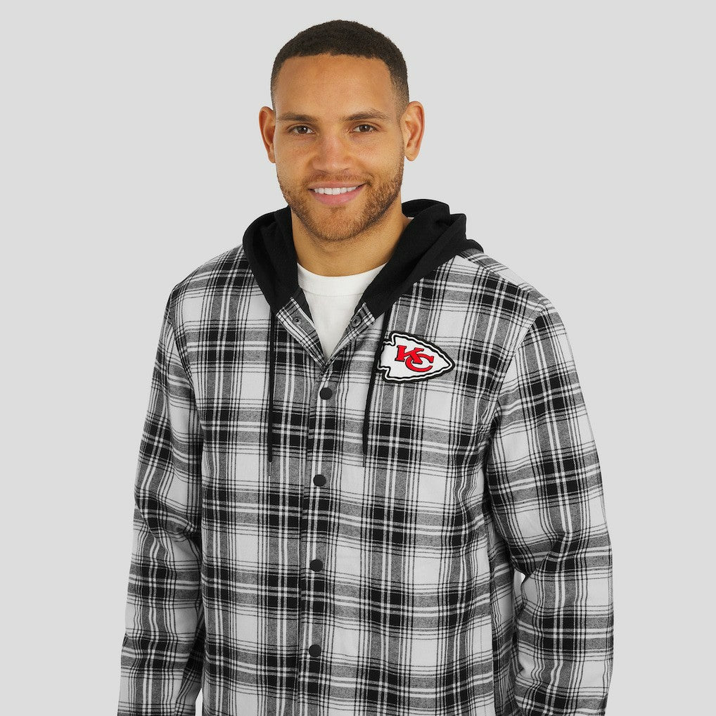 Fanatics Kansas City Chiefs NFL x Darius Rucker Collection Plaid Flannel Quilted Full-Snap Hooded Shacket Black