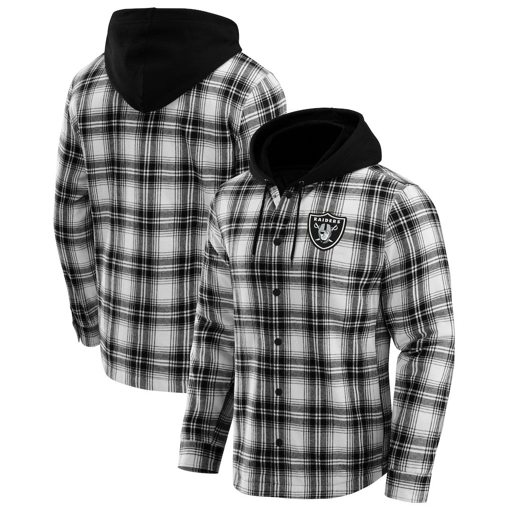 Fanatics Las Vegas Raiders NFL x Darius Rucker Collection Plaid Flannel Quilted Full-Snap Hooded Shacket Black
