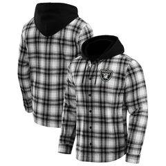 Fanatics Las Vegas Raiders NFL x Darius Rucker Collection Plaid Flannel Quilted Full-Snap Hooded Shacket Black