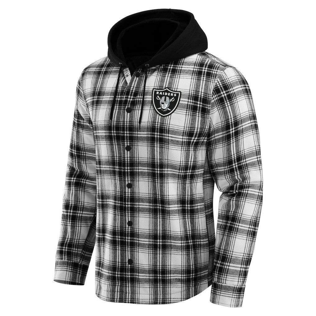 Fanatics Las Vegas Raiders NFL x Darius Rucker Collection Plaid Flannel Quilted Full-Snap Hooded Shacket Black
