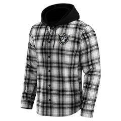 Fanatics Las Vegas Raiders NFL x Darius Rucker Collection Plaid Flannel Quilted Full-Snap Hooded Shacket Black