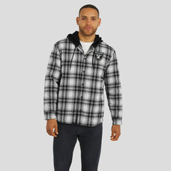 Fanatics Las Vegas Raiders NFL x Darius Rucker Collection Plaid Flannel Quilted Full-Snap Hooded Shacket Black